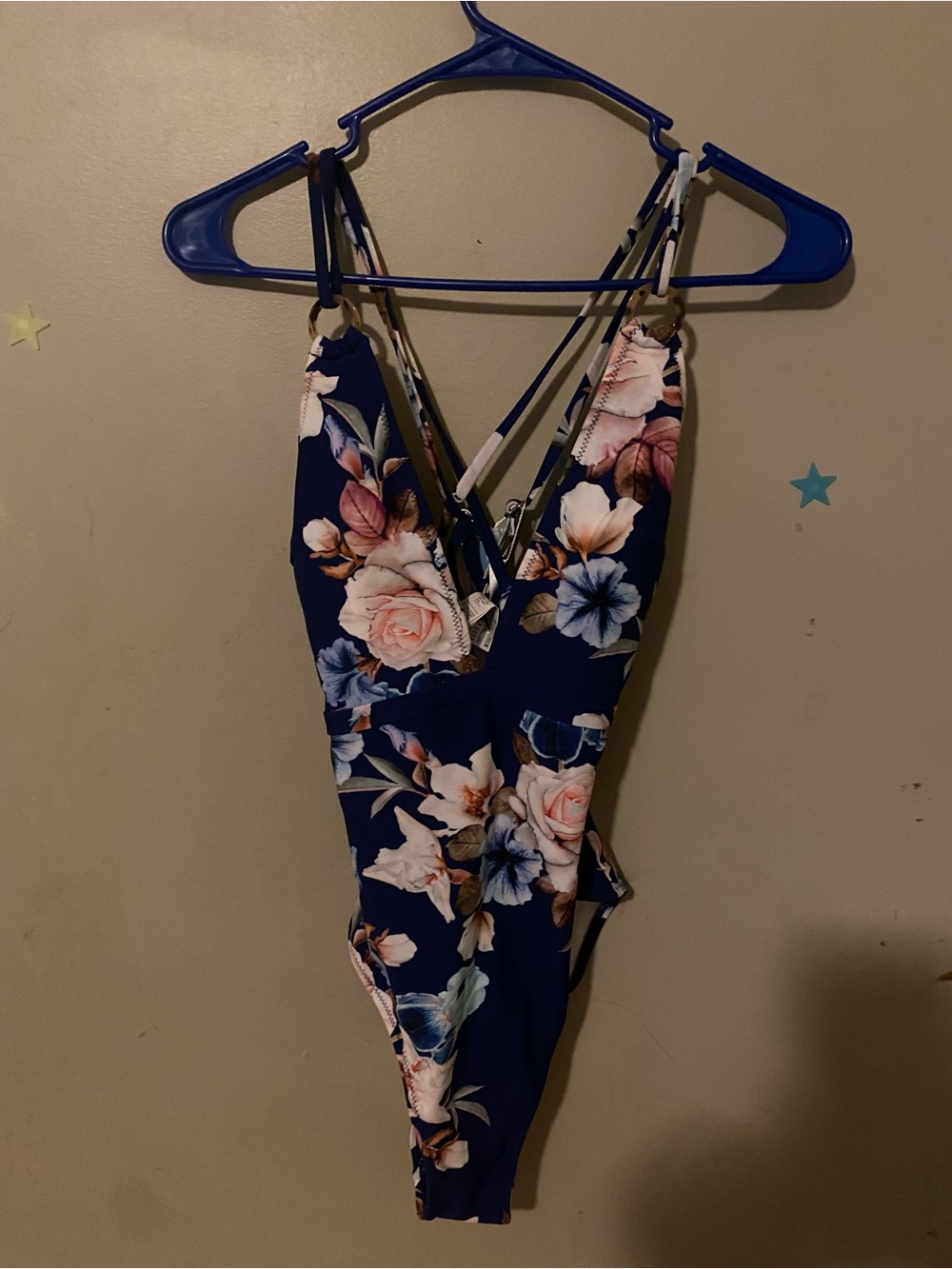 Cupshe Womens Floral One-Piece Swimsuit with Pink & Blue Flowers size small
